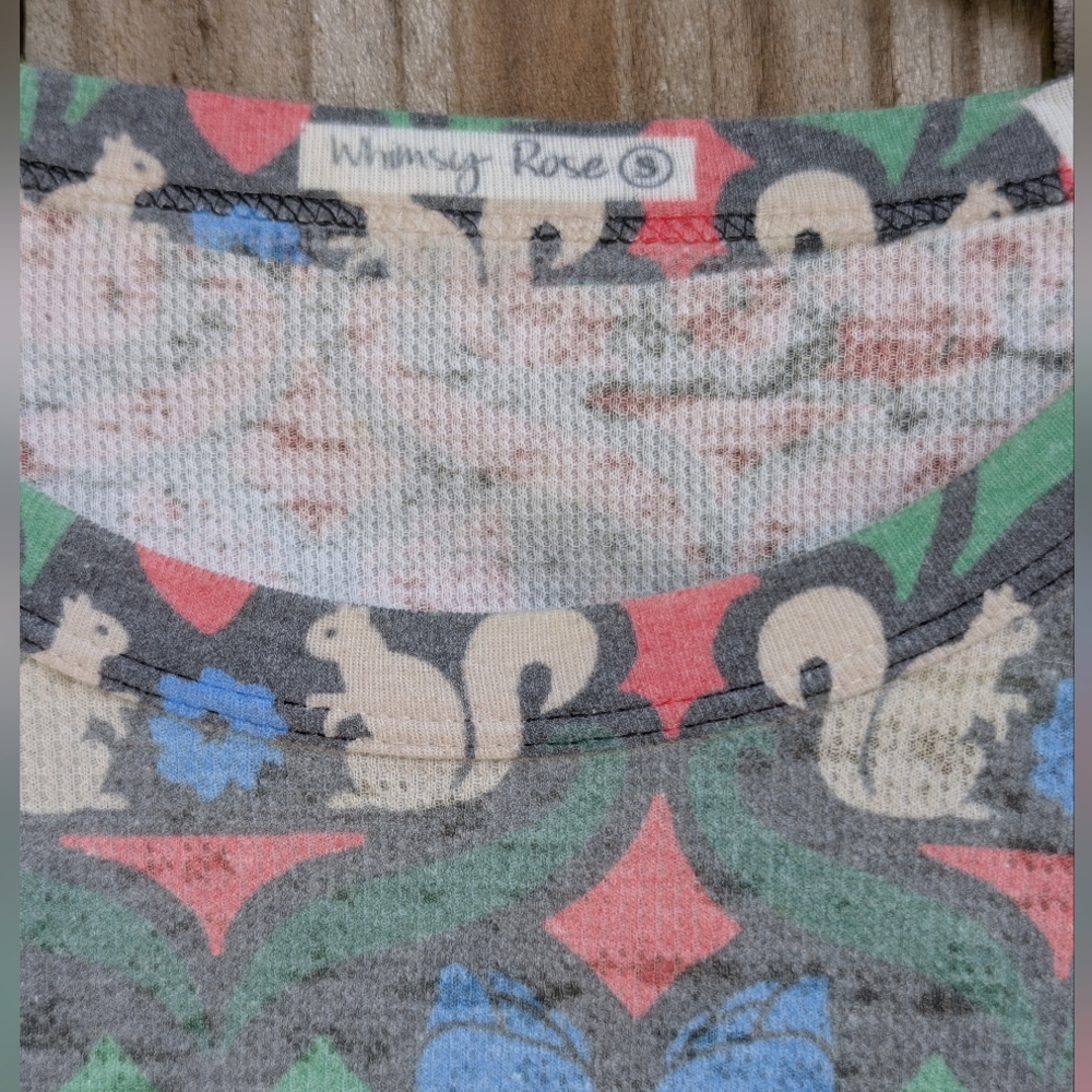 Whimsy Rose Squirrel Pattern Waffle Knit Long Sle… - image 3